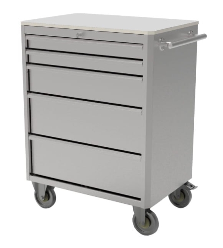 Wózek warsztatowy, ze stali nierdzewnej, 5 szuflad, kod: J55043