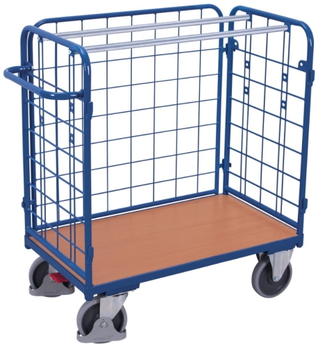 Wózek siatkowy, transportowy do paczek, 500-kg, 3 ściany, koła pełne, kod: VF500313