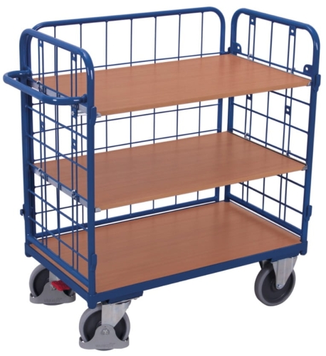 Wózek półkowy, osiatkowany, 500-kg, 3 półki, 3 boki z siatki, koła pełne, kod: VF500307