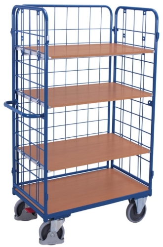 Wózek półkowy, osiatkowany, wysoki, 500-kg, 4 półki, 3 boki z siatki, koła pełne, kod: VF500304