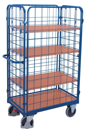 Wózek półkowy, osiatkowany, wysoki, 500-kg, 4 półki, 4 boki z siatki, koła pełne, kod: VF500311