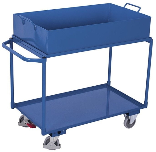 Wózek transportowy z wanną, 250-kg, 2 powierzchnie użytkowe, koła z osłoną stopy, kod: VF600507