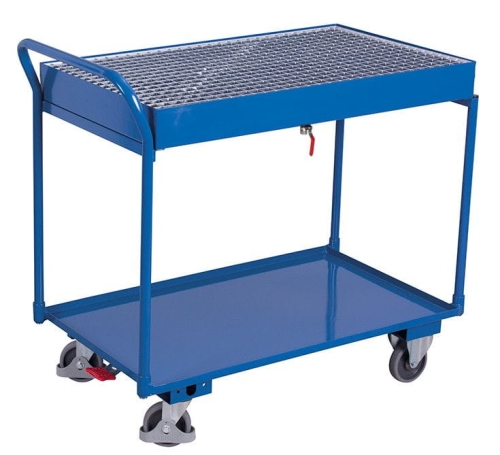 Wózek transportowy, 250-kg, 2 powierzchnie użytkowe i krata, koła z osłoną stopy, kod: VF600505