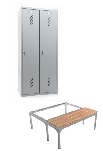 Szafa ubraniowa BHP, dwudrzwiowa, 80 cm, z ławką, kod: PLS2180PŁ, 01