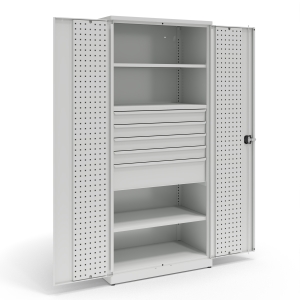 Szafa narzędziowa, 2 półki,  5 szuflad, panele perforowane na drzwiach, kod: TMSN01