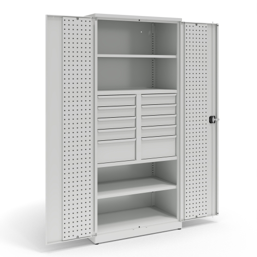 Szafa narzędziowa, 2 półki, 10 szuflad, panele perforowane na drzwiach, kod: TMSN04, 01