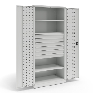 Szafa narzędziowa, 2 półki,  6 szuflad, panele perforowane na drzwiach, kod: TMSN05