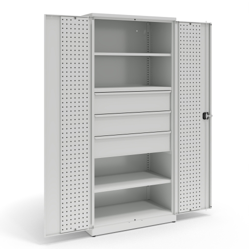 Szafa narzędziowa, 2 półki, 3 szuflady, panele perforowane na drzwiach, kod: TMSN06, 01