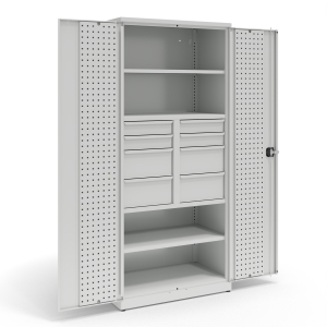 Szafa narzędziowa, 2 półki,  8 szuflad, panele perforowane na drzwiach, kod: TMSN12