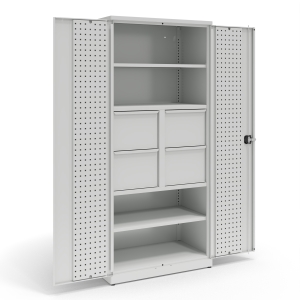 Szafa narzędziowa, 2 półki,  4 szuflady, panele perforowane na drzwiach, kod: TMSN13