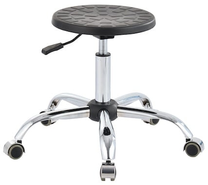 Taboret laboratoryjny, na kółkach lub ślizgi, obrotowy, chromowana stal, czarny