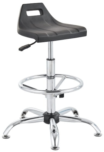 Taboret laboratoryjny wysoki, z uchwytem, chromowana stal