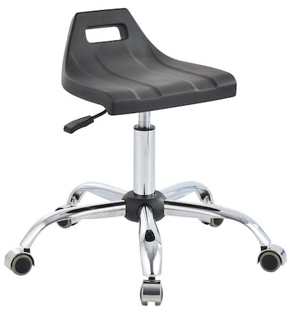 Taboret laboratoryjny, na kółkach lub ślizgi, z uchwytem, chromowana stal