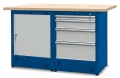Stół warsztatowy 150 cm, szafka i 4 szuflady, kod: J22407