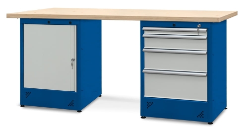 Stół warsztatowy 210 cm, 4 szuflady i szafka, kod: J22510