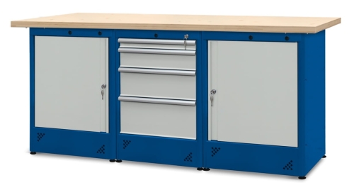 Stół warsztatowy 210 cm, 2 szafki i 4 szuflady, kod: J22518