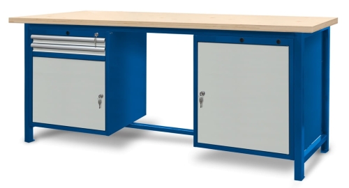 Stół warsztatowy 210 cm, 2 szafki i 2 szuflady, kod: J22107