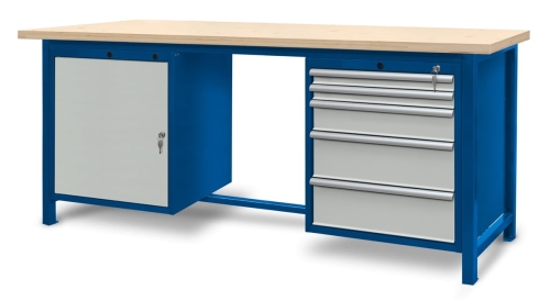Stół warsztatowy 210 cm, szafka i 5 szuflad, kod: J22111