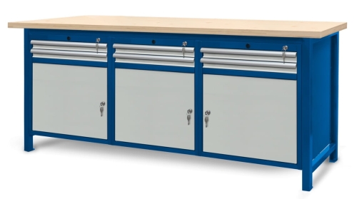 Stół warsztatowy 210 cm, 3 szafki i 6 szuflad, kod: J22116