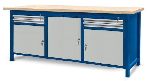Stół warsztatowy 210 cm, 3 szafki i 4 szuflady, kod: J22120