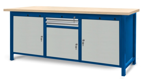Stół warsztatowy 210 cm, 3 szafki i 2 szuflady, kod: J22123