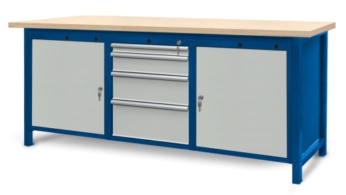 Stół warsztatowy 210 cm, 2 szafki i 4 szuflady, kod: J22125