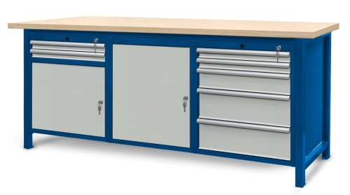 Stół warsztatowy 210 cm, 2 szafki i 7 szuflad, kod: J22132