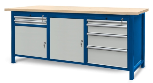 Stół warsztatowy 210 cm, 2 szafki i 6 szuflad, kod: J22133