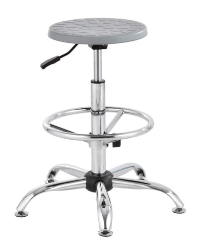 Taboret warsztatowy wysoki szary, chromowana stal, regulacja ringu