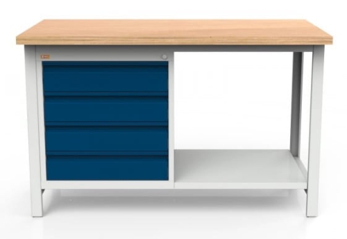Stół warsztatowy 150 cm, 4 szuflady, półka, kod: MWS222