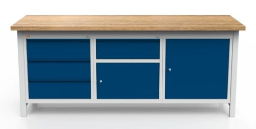 Stół warsztatowy 200 cm, 2 szafki, 4 szuflady, kod: MWS309