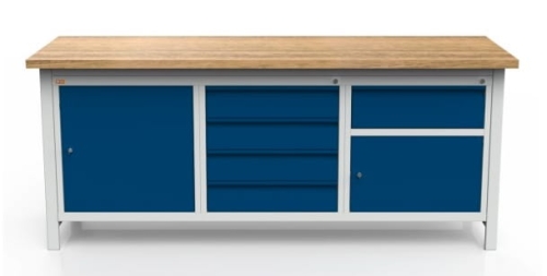 Stół warsztatowy 200 cm, 2 szafki, 5 szuflad, kod: MWS329