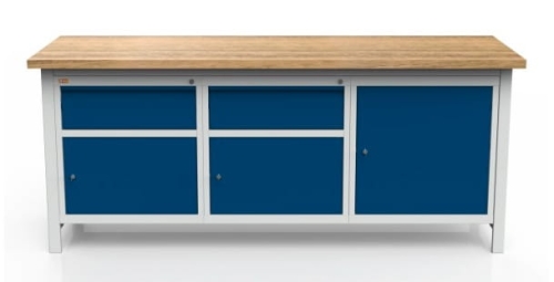 Stół warsztatowy 200 cm, 3 szafki, 2 szuflady, kod: MWS336