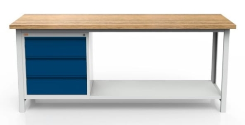Stół warsztatowy 200 cm, szafka, 3 szuflady, półka, kod: MWS345