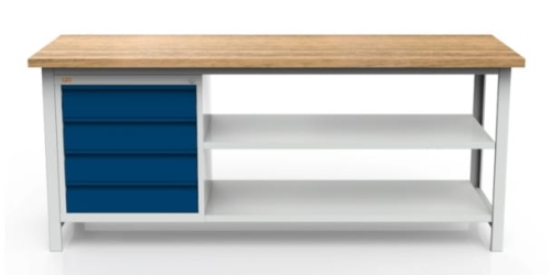Stół warsztatowy 200 cm, 4 szuflady, 2 półki, kod: MWS357